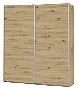 Rauch Möbel Caracas Schrank Schwebetürenschrank, Eiche Artisan, Holz, 2-trg., inkl. Zubehörpaket Premium 2 Kleiderstangen, 6 Einlegeböden, 1 Hakenleiste, 1 Türdämpfer-Set, BxHxT 181x210x62 cm