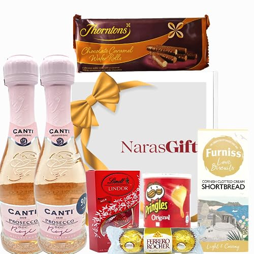 Canti Prosecco Gift Set - 2x Canti Prosecco Rose Wine, Chocolates, Biscuits, Wafer Rolls - Prosecco Gifts for Women, Alcohol Gift Hampers for Couples, Birthday Hampers, Mothers Day Hamper
