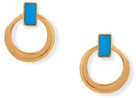 Türklopf-Ohrringe, 14 Karat vergoldet, 925er-Sterlingsilber, Türklopf-Stil, 8 mm x 4,5 mm, simulierter Schmuck für Frauen, One Size, Edelstein Metall Edelstein Goldfarben Metall, Türkis