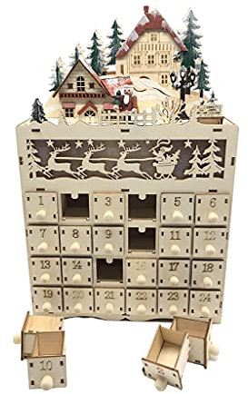 F Fityle Christmas Wooden Advent Calendar with Drawers 24 Day Holiday Decoration