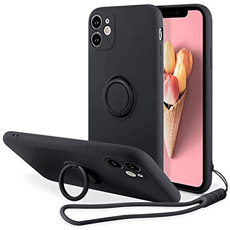 UnnFiko Kickstand Case Compatible with iPhone 13 Mini, Soft Silicone Protective Case Cover with 360°Rotatable Ring Holder (Black, iPhone 13 Mini)