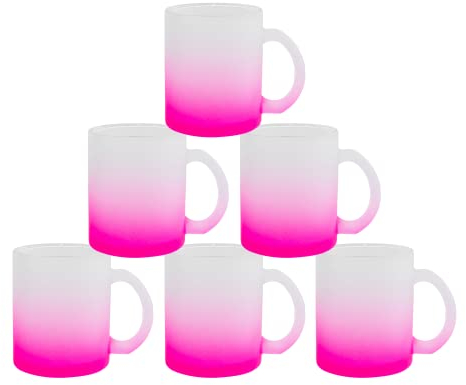 MR.R 11 oz Lot de 6 tasses en verre vierges de sublimation, tasses à café avec poignée pour transfert de revêtement thermique thermique (Rose rouge)