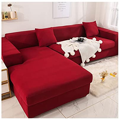 Daesar Überwürfe Sofabezug Wasserdicht, Couchbezug Stretch Eckcouch Polyester Weinrot Sofa Überzug Ecksofa 2 Sitzer 145-185