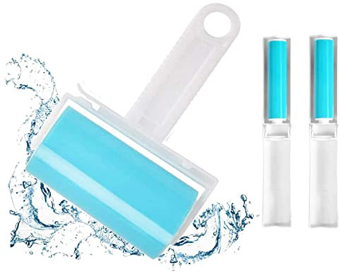 NUOBUT,Sticky Lint Roller 3 Pack, Reusable&Washable Lint Roller Pet Hair Remover Include Large and Small Size Cleaner for Clothes, Pet Hairs, Carseats