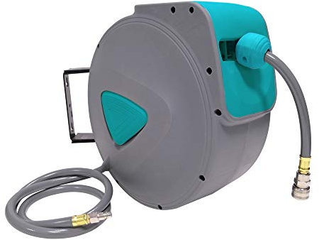 YUENFONG Druckluftschlauch 15m Luftschlauch Aufroller Automatisch 1/4'' Anschluss, Druckluft Schlauchtrommel Schlauchaufroller mit Schnellkupplung und Arretierkugel (15M, Grau)
