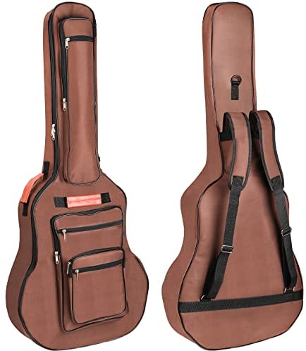 Bekith Akustikgitarren-Tasche 40 41 42 Zoll, 6 Taschen Gitarrenkoffer Wasserdichtes Oxford-Gewebe 0,3 Zoll Dickes Schwamm-Pad, Dual Verstellbarer Schultergurt Weiche Gitarren-Koffer Gigbag, Braun