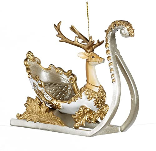 Goodwill Christbaumkugel Hirschschlitten Creme-Gold D 15 cm