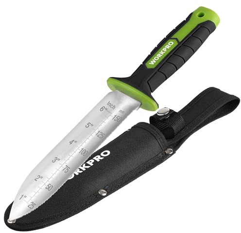 WORKPRO Coltello da Giardino in Acciaio Inossidabile, Strumento Ergonomico con Manico in TRP, Paletta da Giardino con Custodia in Oxford - Ideale per Estirpazione, Piantagione e Scavatura
