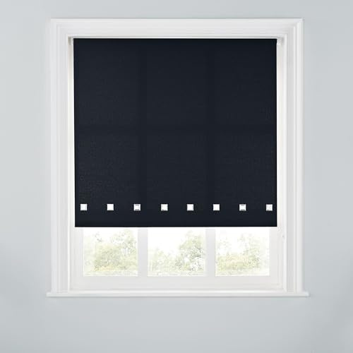 Trimmable Square Eyelet Roller Blind - 3FT - BLACK - 90cm(W) x170cm(L) | Polyester Light-Filtering Roller Blind, Trim-To-Size for a Custom Fit, Brackets Inc, Ideal for Bedrooms, Kitchens & Lounges