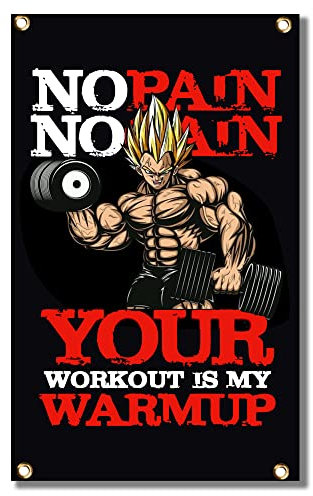 MOOR Motivationsbanner mit Aufschrift No Pain No Gain, Fitness, inspirierende Flagge, Your Workout is my warmup, Bodybuilding-Flagge, 90 x 150 cm, HD-Druck, Vibrat-Farbe, 150D-Polyester