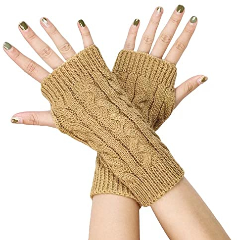 FGFD&OU Fingerlose Handschuhe für Damen Gestrickte Halb Fingerhandschuhe Kurzer Strickhandschuhe Fäustlinge Handwärmer Handgelenkwärmer Armstulpen Handstulpen Pulswärmer (1Paar-Hkaki)