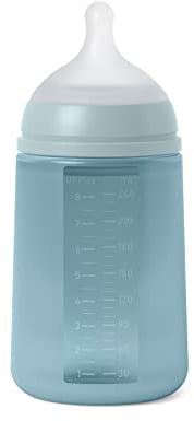 Suavinex, Trinkflasche mit Silikonflasche, 240 ml, physiologischer Sauger SX Pro aus Silikon, mit Anti-Kolik-Ventil, mittlere Durchflussflasche (M), für Babys ab 3 Monaten, Farbe Essence, Blau