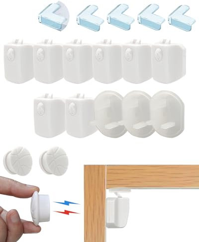 17 PCS Magnetic Child Safety Cupboard Locks for Children, Easy to Install and No Drilling Baby Proofing Lock with 3M Adhesive, Invisible Child Safety Locks for Kitchens, Cabinets and Drawers
