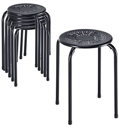 GiantexUK Stacking Stools Set of 6, Stackable Bar Chairs with Anti-Slip Feet & X-Shape Construction, Breathable Backless Kitchen Seating for Home Backyard Office, 120kg Weight Capacity (Black)