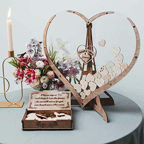 ZEID 80 Hearts Wedding Guest Book Drop Box, Wood Heart Shape Guest Book Kit Wedding Guestbook Sign for Weddings Baby Shower Anniversary Party