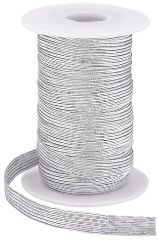 BENECREAT 20 Yard Flache Elastische Polyesterschnur, 9 mm Silbernes Gummiband Mit Glitzer Für Die Vorhangdekoration, Kleidung Und DIY-Kunsthandwerk, 0.8 mm Dick