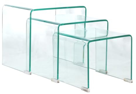 Meubletmoi Set de 3 Tables d'Appoint Gigognes Rectangulaires en Verre Trempé H. 36 cm - Style Minimaliste - Ice