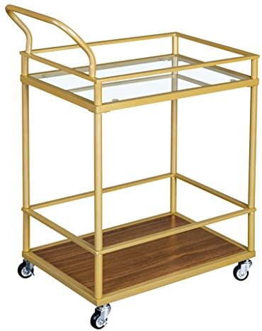 FLYIFE Serving Cart Metal Frame Rolling - 2-Tier Serving Bar Trolley, Rotating Wheels, Built-In Handle, and Glass Shelves/D/1Pcs