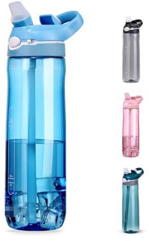 DEART Sport Wasserflaschen mit Stroh, 100% Lecksicher, BPA frei, versteckte Düse, mit Griff, leicht zu tragen, Geeignet für Büro, Schule