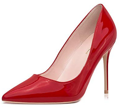 GENSHUO Zapatos de tacón Alto para Mujer con Punta Cerrada, Tacones de Aguja Sexis Puntiagudos, 10 cm, Zapatos de tacón para Fiesta de graduación, Rojo, 40 EU