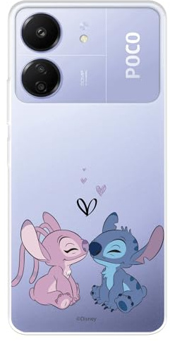 Schutzhülle kompatibel mit Xiaomi Redmi 13C, Poco C65, offizielles Disney-Angel & Stitch-Kuss, zum Schutz Ihres Mobiltelefons, transparent, flexibel, mit offizieller Lizenz von Lilo & Stitch