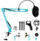 Relota Soporte de Microfono Ajustable, Brazo Microfono Azul Soporte para Microfono con Filtro Pop, Clip de Micrófono, Shock Mount, 5 Bridas de Cables, Brazo de Micrófono Suspensión Tijera