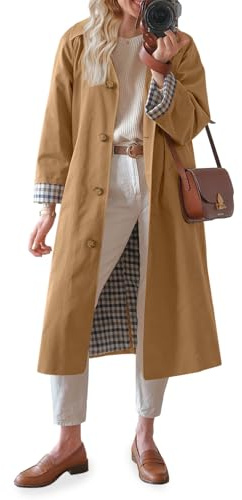 Tankaneo Womens Long Trench Coat Single Breasted Oversized Windproof Overcoat Fall Fashion Outerwear