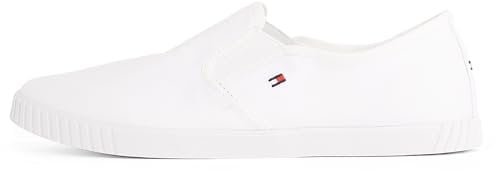 Tommy Hilfiger Sneaker con suela cupsole Mujer Canvas Lace Up elegante, Blanco (White), 39