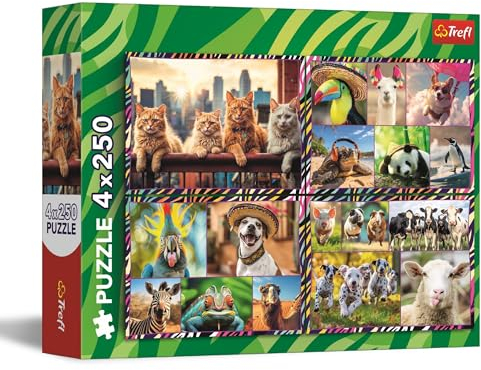 Trefl – Puzzle 4in1: Lustige Tiere - 4 x 250 Teile - Set mit Vier Puzzles für Teenager