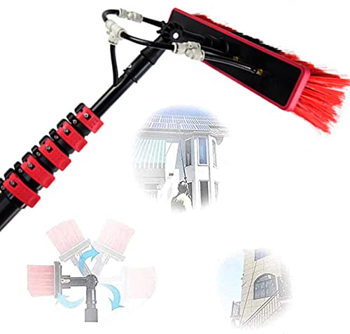 Window Cleaning Pole Hose Fed Telescopic Brush Telescopic Extension Pole Cleaning Kit for Window Solar Panels Cleaning Red,20FT