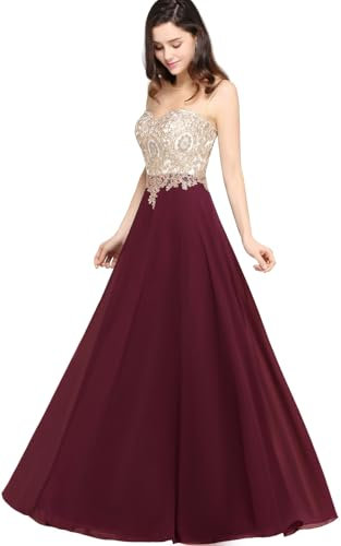 MisShow Women's Elegant Plus Evening Dress,Chiffon A line Lace Sleeveless Round Neck Appliques Long Bridesmaid Dress Burgundy 20