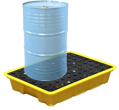 Juego de 5 palés industriales para derrames de petróleo, plataforma modular apilable con drenaje y bandeja de rejilla, ideal para garaje, supermercado, sótano, 49 x 35 x 9,5 cm