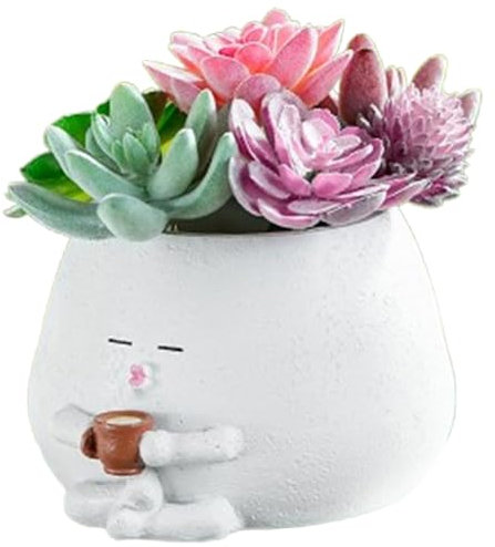 kivrimlarv Macetas pequeñas y bonitas, maceta de resina, maceta para suculentas, maceta de estatua de jardín con agujeros de drenaje de 4.72 x 5.51 pulgadas para decoración de jardín interior o
