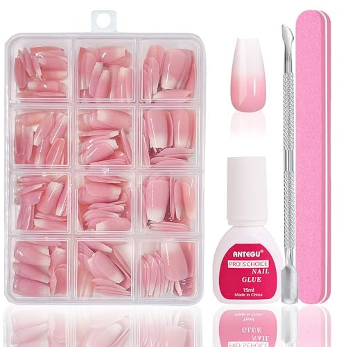 Ballerina Fake Nail Set - 240 Stück Falsche Nägel Zartem Fliederrosa, Vollständige Abdeckung Falsche Nägel Zum Aufkleben, Falsche Nägel Tips Set für Damen & Frauen Nail Art Manicure (Lavendelrosa)