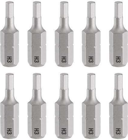 sourcing map 10pcs H3.0 Hex Screwdriver Bit 1/4 Hex Shank 25mm/1 Length Magnetic Hexagon Head S2 Steel Screw Driver Bit