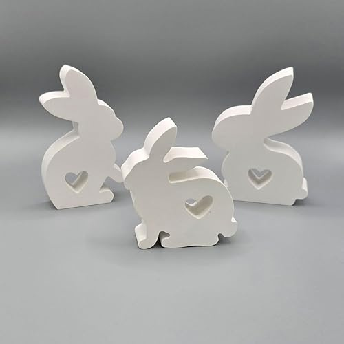 Generisch Deko Figuren Set, 3 Osterhasen aus keramischem Gießmaterial, Osterdekoration, handgemacht