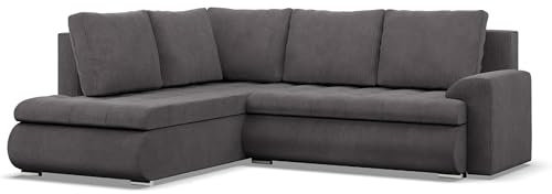 Mebligo - Ecksofa mit Schlaffunktion und 2 Bettkasten Cord - Dunkelgrau 230x89x200 (BxHxT) FORESTA - Links Eckcouch, Sofas & Couches, Couch L Form, Cauchsofa, Sofa Wohnzimmer, Ecke Sofa