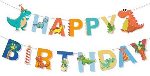 ParPix Dino Happy Birthday Girlande, Bunt Dinosaurier Deko Geburtstagsbanner, Dino Deko Happy Birthday Banner, Dinosaurier Geburtstag Deko Girlande, Dino Party Banner für Kinder Junge Geburtstag Party