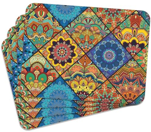 MG Design Set aus 4 Kork-Platzsets – Colorful Mosaic – 30 x 40 cm – hitzebeständig & abwischbar, mit Korkrückseite