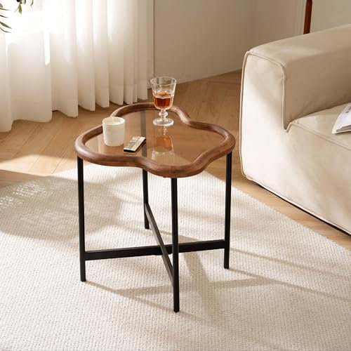 Cagnolier Beistelltische Couchtisch Glas Niedrig Wohnzimmertische Tischplatte aus Glastisch Wohnzimmer Vintage Couchtisch Walnussfarben Kaffetisch 59 x 52 x 49 cm