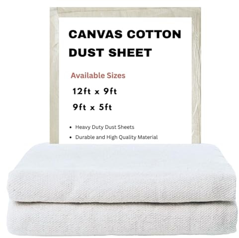 Heavy Weight 2.5k+ Canvas Bolton Twill Professional Tough Quality Dust Sheet 12ft x 9ft (5 x 9ft). Extra Thick Drop Cloth for Painting, Decorating & Furniture