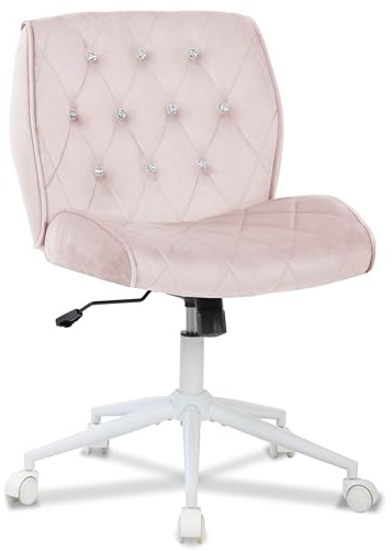 Symino Desk Chair, Height Adjustable Makeup Vanity Chairs with Wheels for Home Office Living Room Bedroom, Swivel Chairs, High Back Faux Suede Office Chair, 120kg Load Capacity