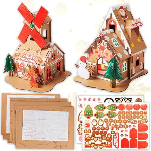 JeVenis Gingerbread House Craft Kit DIY Paint Build 3D House Kit for Kids Arts and Crafts Make Your Own House for Christmas New Year Decoration