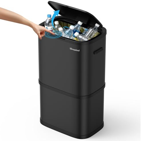 lovewind Mülleimer Küche 60L Edelstahl, Abfalleimer küche mit Deckel, Soft-Close Verschluss, Werkzeuglose Montage, Fingerabdruckresistent, Großer Abfalleimer 60 Liter für Küche & Büro