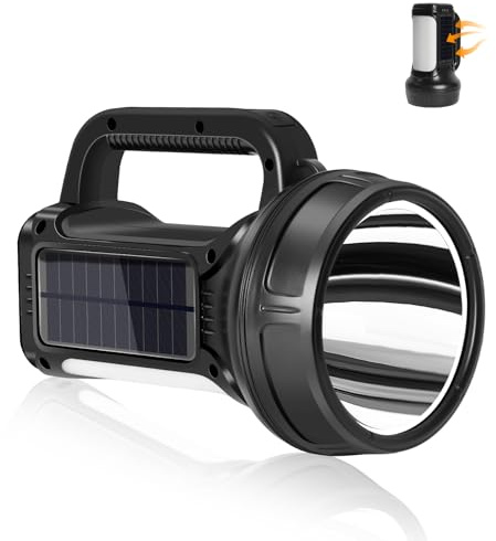 ERAY Torcia LED Potente Alta Potenza Super Luminoso con Pannello Solare, 1500 Lumen, 6500mAh, 6 Modalità, IPX4 Impermeabile, Cavo USB, Portatile Flashlight per Campeggio, Trekking, Emergenza