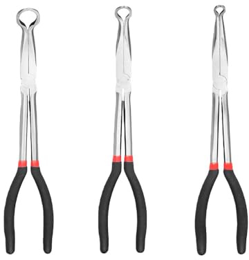 11 Inches Long Reach Hose Grip Pliers Set, Automotive Spark Plug Boot Removal Tool,3Pcs 5/16, 1/2, 3/4 Inch Dia O-shape Hose Gripper Plier, Offset Spark Plug Boot Removal Pliers for Narrow Space