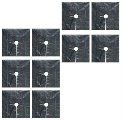 Lot de 10 tapis de contrôle des trous en polypropylène avec paillis pré-perforé pour la plantation d'arbres 1 m x sol en tissu noir 1 m x 1 m
