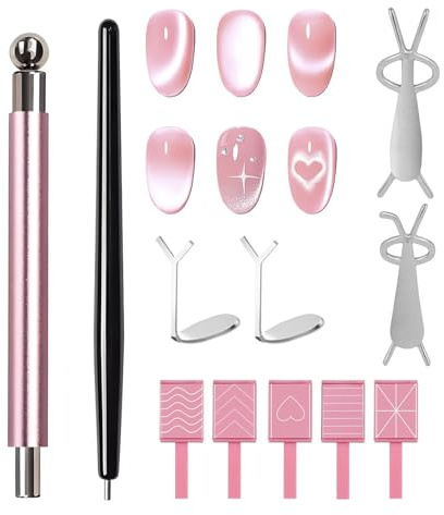 17Pcs Cat Eye Magnet, Nail Art Magnets for Gel Polish, Strong Magnetic Nail Pen and Metal Plate for Cat Eye Reflectors, for DIY Nail Tech Tool for Stunning Cat Eye