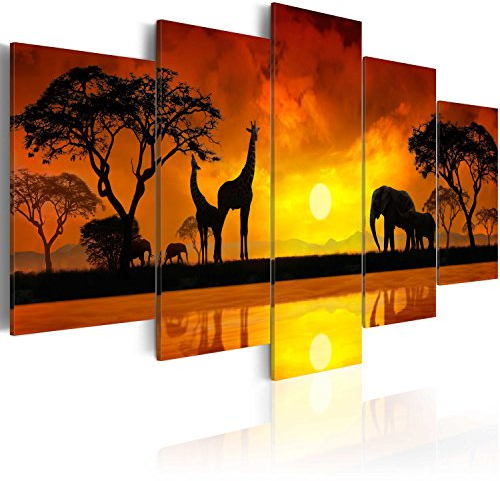 Cuadros B&D XXL - Quadro Africa Animali 200x100 cm 5 Pezzi - Stampa su Tela Canvas - Quadri Componibili Moderni Soggiorno Grandi - Murale Arte Decorazioni da Parete Decori - Paesaggio 030112-68