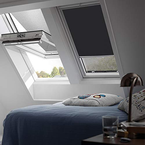 Orignal VELUX Verdunkelungsrollo DKL S06 3009S / Bedienart : Manuell / Farbe : Uni Schwarz / Fenstergröße : SK36 / Fenstertypen : GIU, GIL, GDL, VIU, VFE